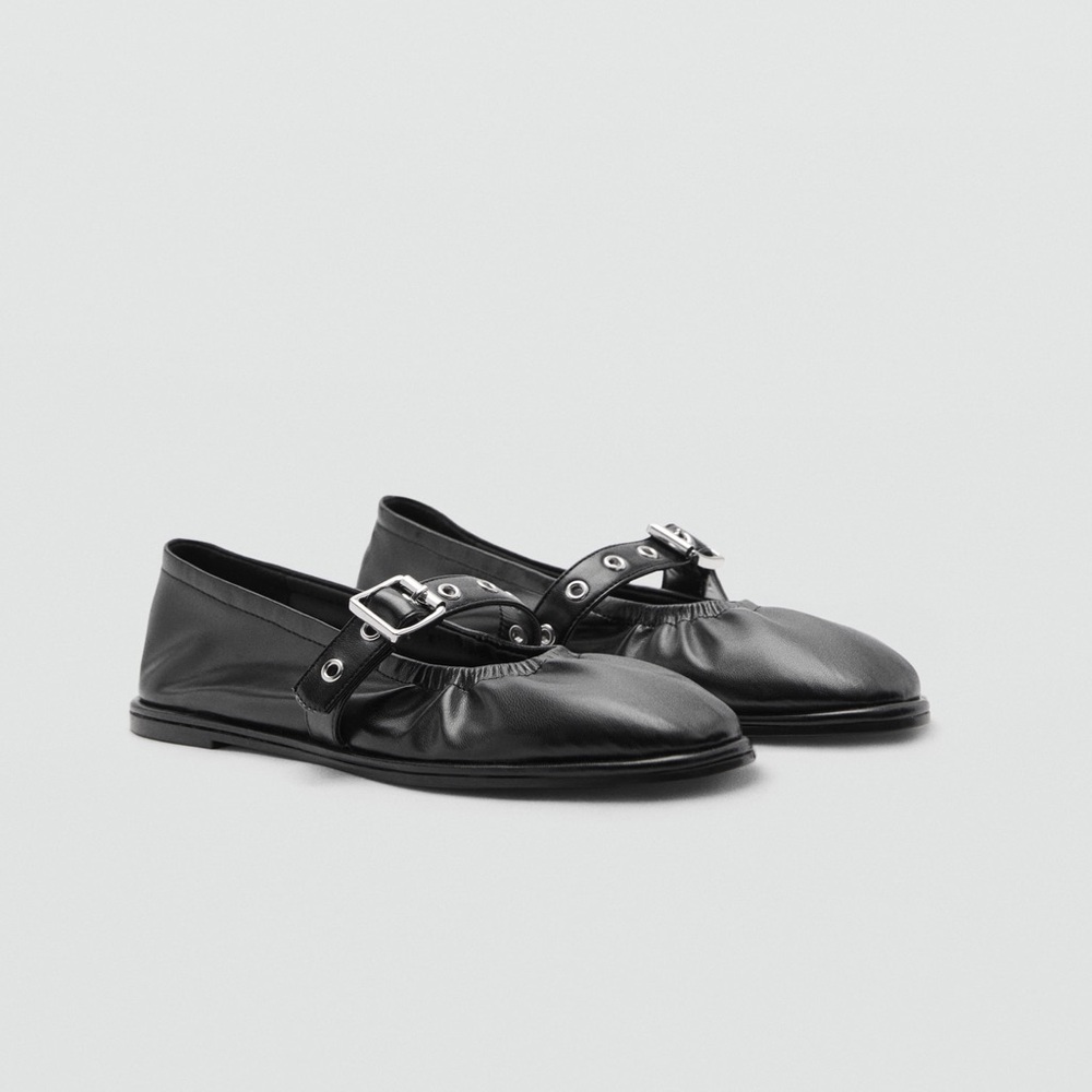 Mango MNG ROUND-TOE BALLET FLATS WITH BUCKLE in Black Euro 36 US 6 New